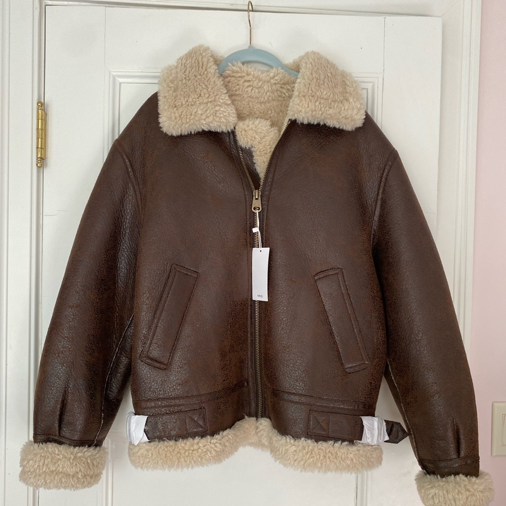 MANGO leather/fur jacket